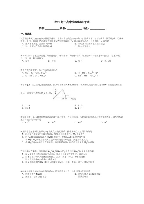 浙江高一高中化学期末考试带答案解析
