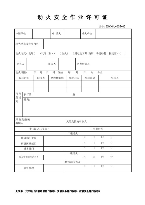 1.动火安全作业许可证