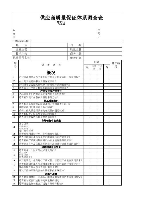 供应商质量保证体系调查表通用模板(推荐)