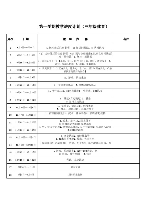 教学进度计划(三年级体育)