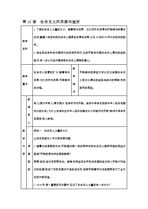 人教部编版九年级下册历史教案  第18课 社会主义的发展与挫折 优质教案