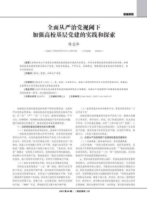 全面从严治党视阈下加强高校基层党建的实践和探索