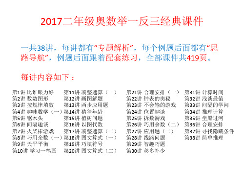 最新2017小学二年级全学年上下册奥数举一反三经典课件(共38讲419页)