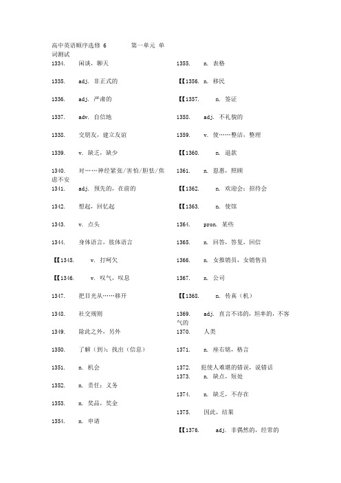高中英语顺序选修6 第一单元 单词测试