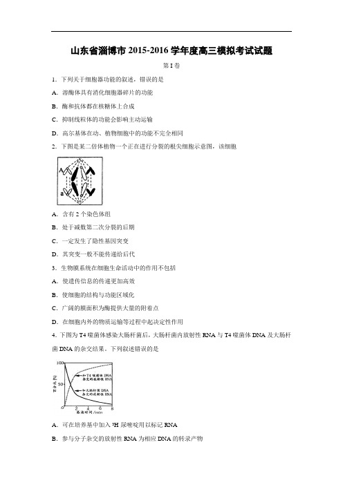 生物高考模拟卷-高三生物试题及答案-淄博市2015-2016学年度高三模拟考试试题