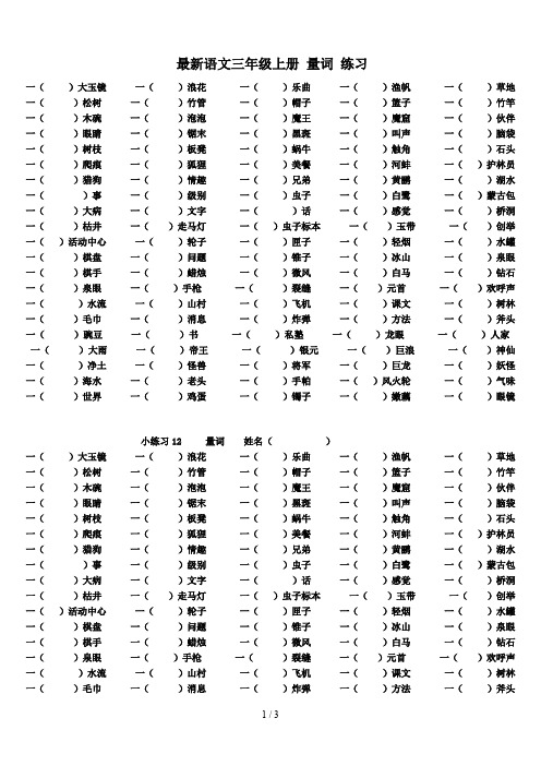 最新语文三年级上册 量词 练习