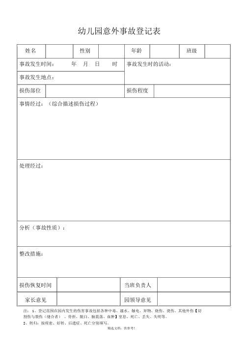 幼儿园意外事故登记表(完整版本)