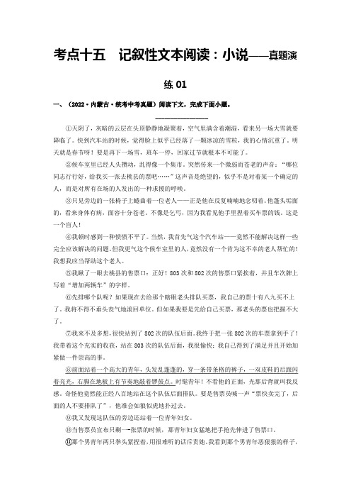 专题十五  记叙性文本阅读：小说——真题演练01-2023年中考语文一轮大单元复习过过过(部编版)