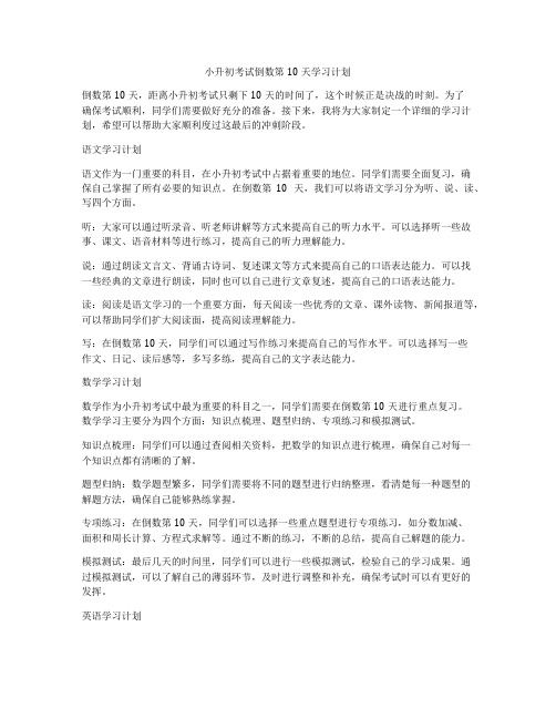 小升初考试倒数第10天学习计划