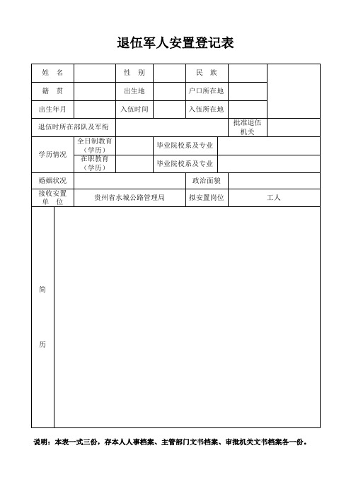 退伍军人安置登记表