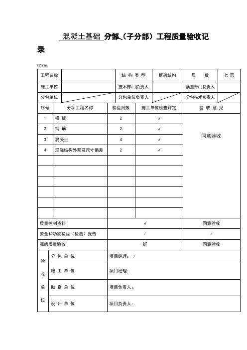 混凝土基础分部(子分部)工程质量验收记录表