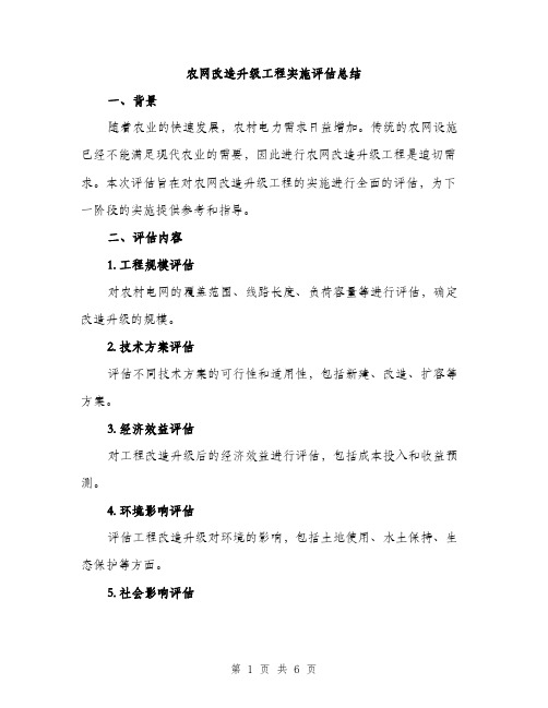 农网改造升级工程实施评估总结（2篇）