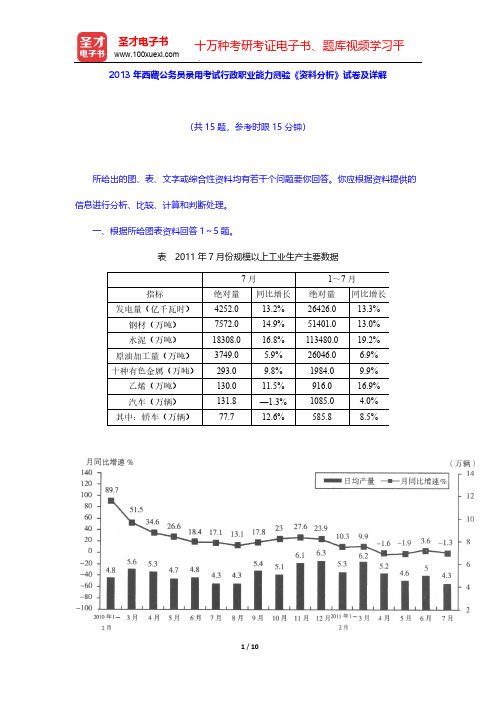 2013年西藏公务员录用考试行政职业能力测验《资料分析》试卷及详解【圣才出品】