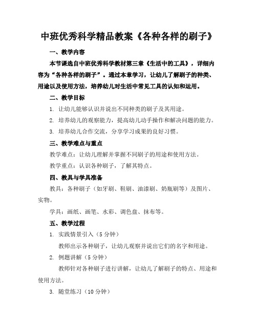 中班优秀科学精品教案《各种各样的刷子》