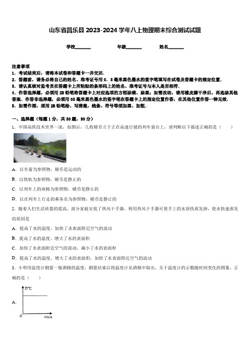 山东省昌乐县2023-2024学年八上物理期末综合测试试题含答案