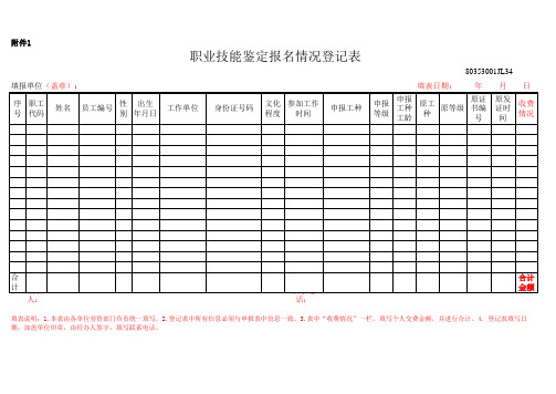 职业技能鉴定报名情况登记表(填写样表)