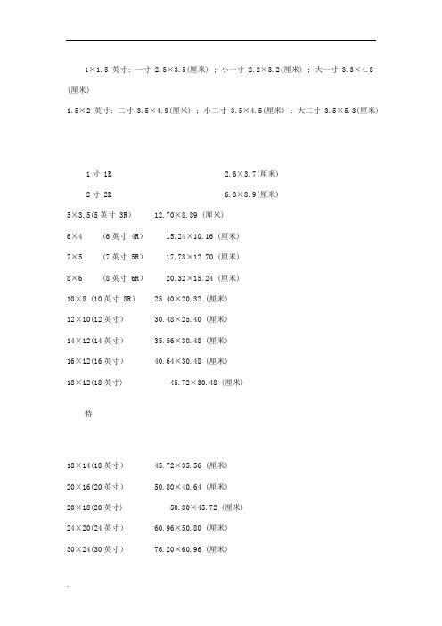 影楼照片尺寸表(全)