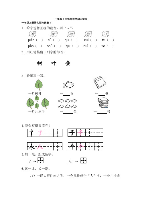 一年级上册语文数学期末试卷