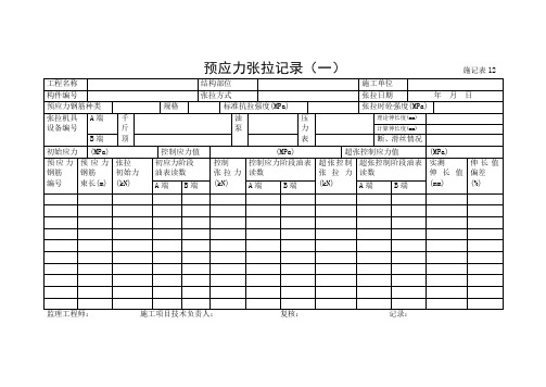 预应力张拉记录(一)                施记表12