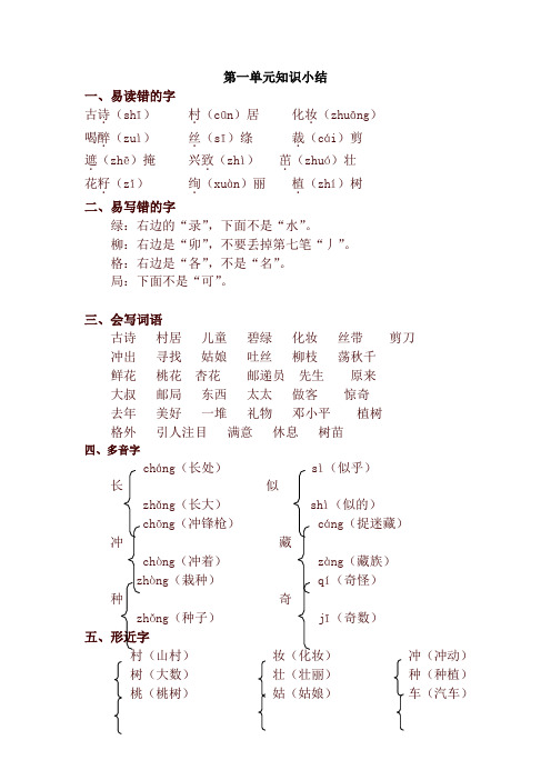 最新人教版部编版小学二年级语文下册全册单元知识点汇总