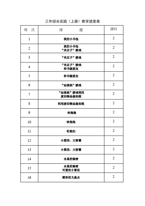 姚丹——综合实践三、四年级进度表