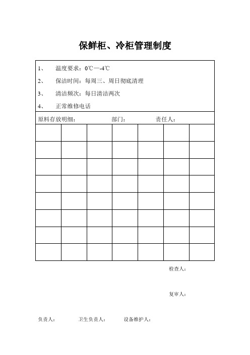 保鲜柜、冷柜管理制度