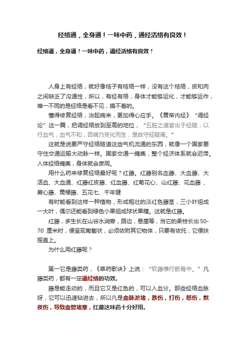 经络通，全身通！一味中药，通经活络有良效！