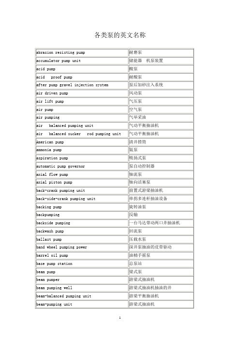 (完整版)各类泵的英文名称