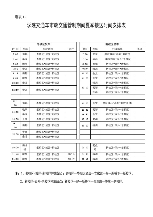 学院交通车市政交通管制期间夏季接送时间安排表【模板】