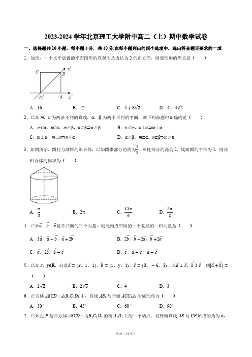 2023-2024学年北京理工大学附中高二(上)期中数学试卷【答案版】