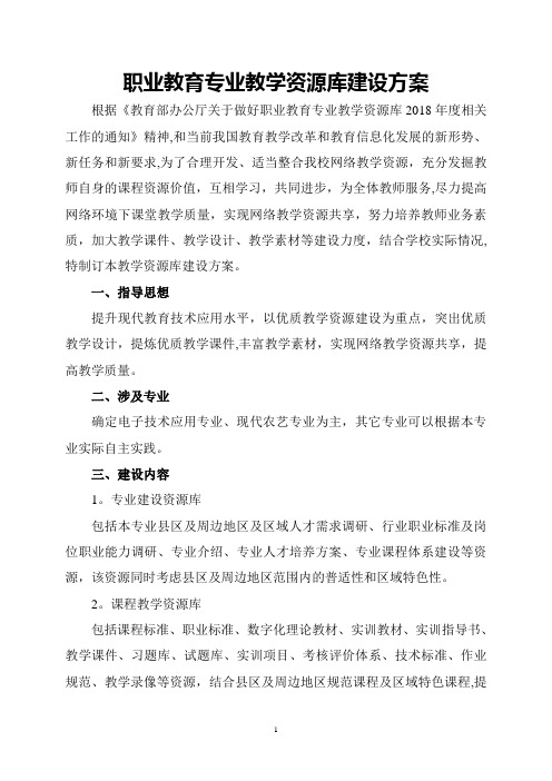 职业学校专业教学资源库建设方案