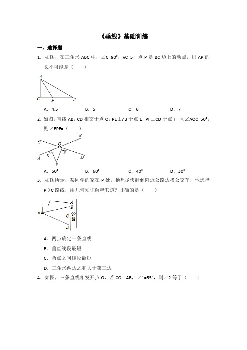 湘教版数学七年级下册_《垂线》基础训练