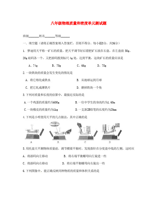 山东省临沭县青云镇中学八年级物理全册 质量和密度单元综合测试题(无答案)(新版)沪科版