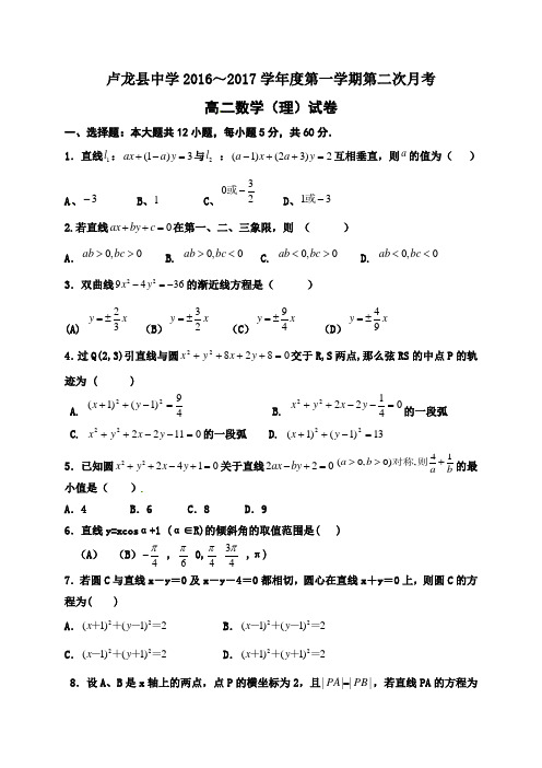 数学-高二-河北省秦皇岛市卢龙县中学高二12月月考数学(理)试题