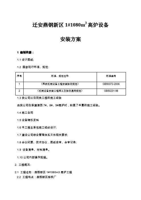 迁安燕钢高炉设备方案