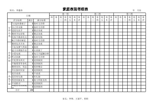 家庭表现考核表