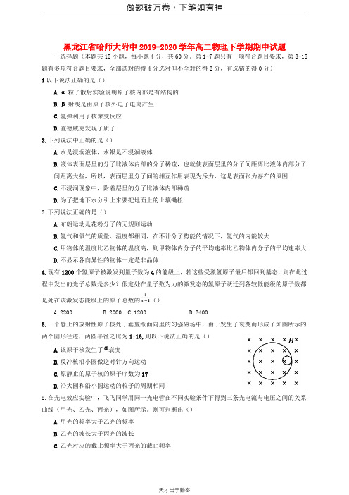 黑龙江省哈师大附中2019_2020学年高二物理下学期期中试题2-含答案 师生通用