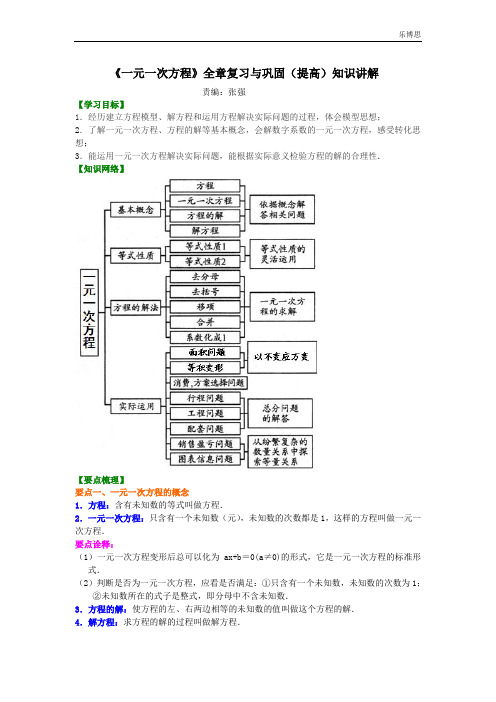 《一元一次方程》全章复习与巩固(提高)知识讲解