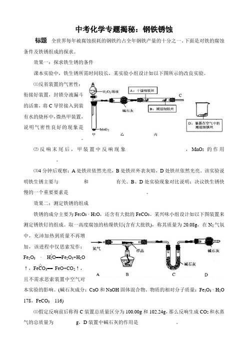 中考化学专题揭秘：钢铁锈蚀