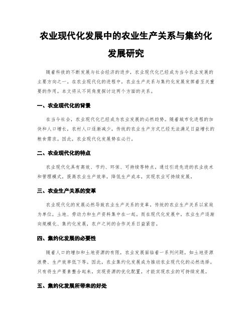 农业现代化发展中的农业生产关系与集约化发展研究