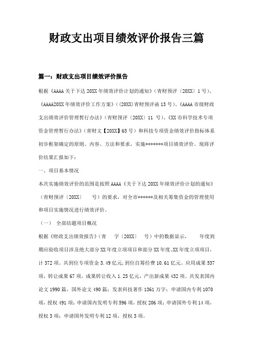 财政支出项目绩效评价报告三篇