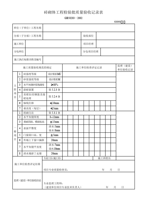 砌体质量检查表