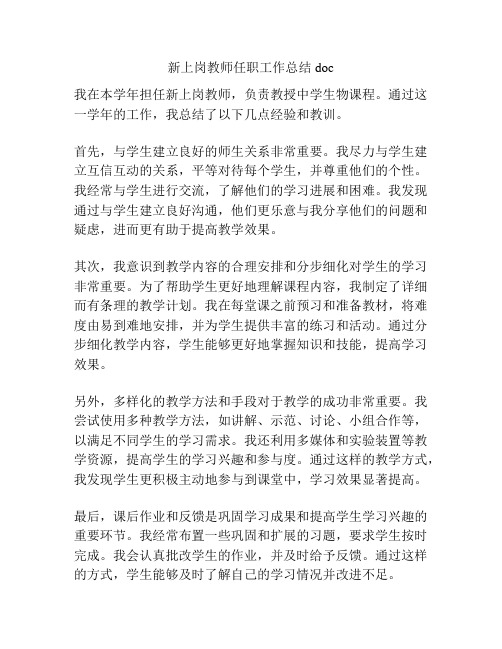 新上岗教师任职工作总结doc