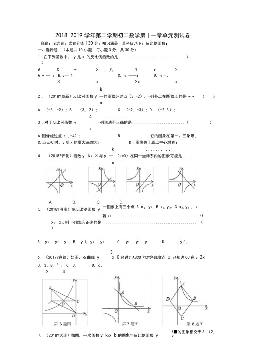 初二数学第十一章《反比例函数》单元测试卷(含答案)