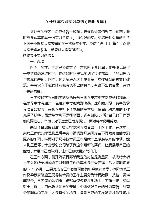 关于桥梁专业实习总结（通用6篇）