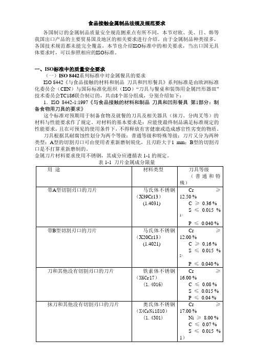 食品接触金属制品法规及规范要求