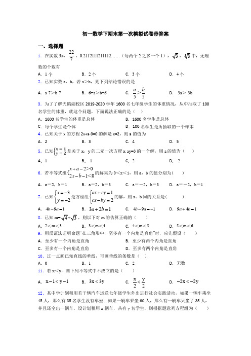 初一数学下期末第一次模拟试卷带答案