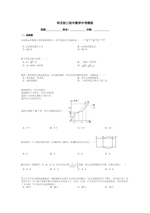 河北初三初中数学中考模拟带答案解析
