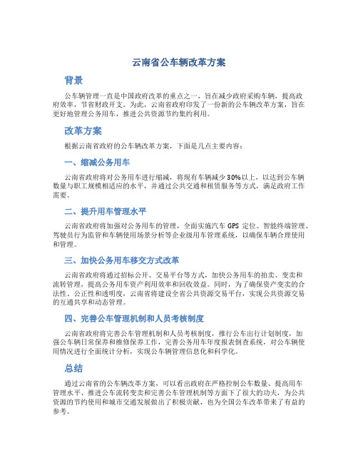 云南省公车辆改革方案