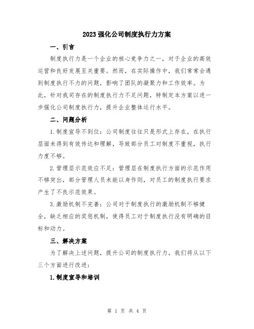 2023强化公司制度执行力方案